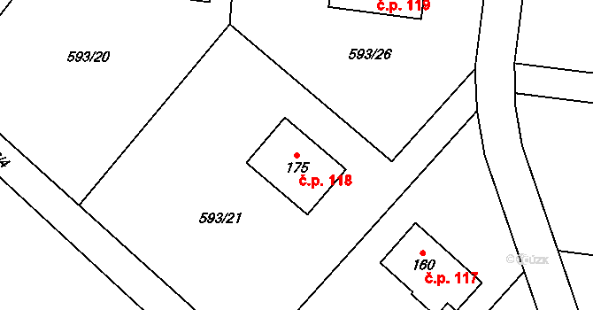 Jílovice 118 na parcele st. 175 v KÚ Jílovice u Českého Meziříčí, Katastrální mapa