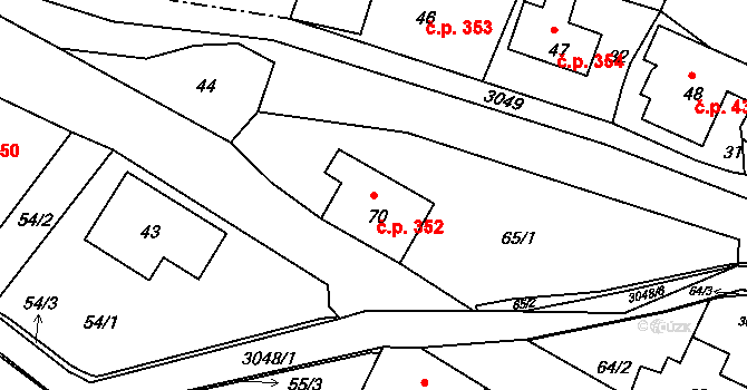 Krásná Lípa 352 na parcele st. 70 v KÚ Krásná Lípa, Katastrální mapa