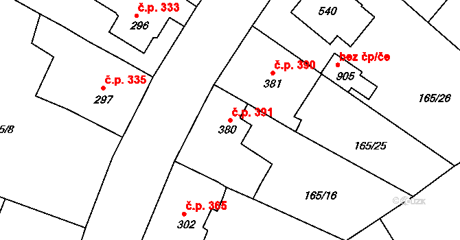 Rudná 391 na parcele st. 380 v KÚ Dušníky u Rudné, Katastrální mapa