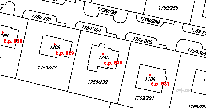 Tovačov I-Město 630, Tovačov na parcele st. 1240 v KÚ Tovačov, Katastrální mapa