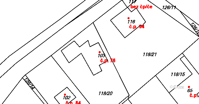 Týček 76 na parcele st. 103 v KÚ Týček, Katastrální mapa
