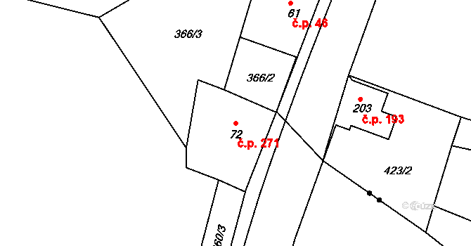Babí 271, Náchod na parcele st. 72 v KÚ Babí u Náchoda, Katastrální mapa