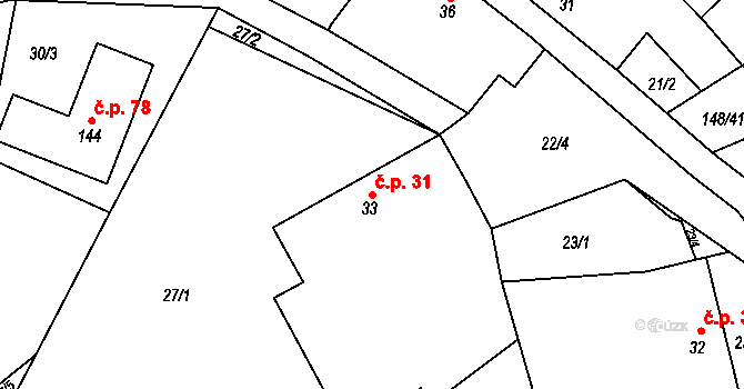 Trusnov 31 na parcele st. 33 v KÚ Trusnov, Katastrální mapa