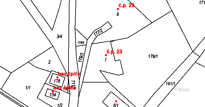 Crhov 23, Štíty na parcele st. 7 v KÚ Crhov, Katastrální mapa