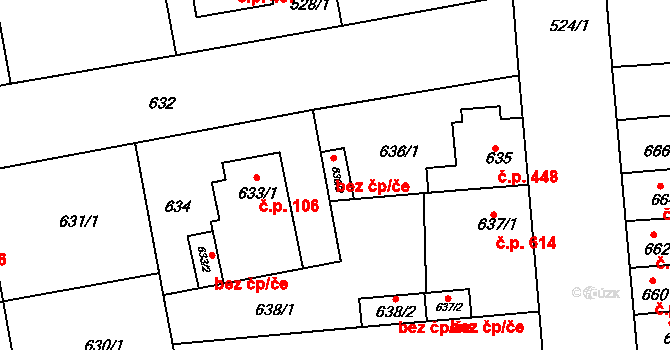 Brno 80234186 na parcele st. 636/2 v KÚ Chrlice, Katastrální mapa