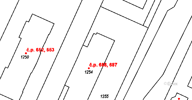 Kopřivnice 687,688 na parcele st. 1254 v KÚ Kopřivnice, Katastrální mapa