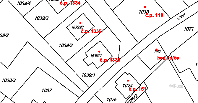 Kopřivnice 1336 na parcele st. 1039/22 v KÚ Kopřivnice, Katastrální mapa