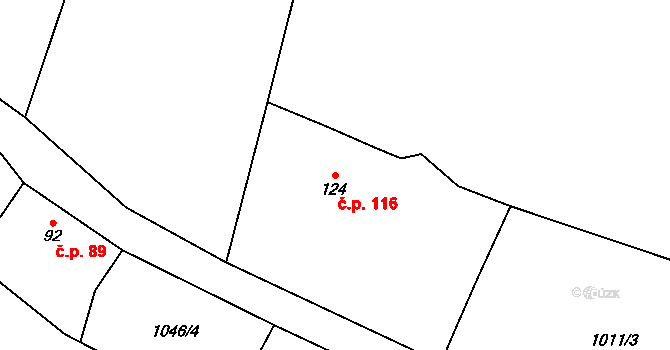 Hadina 116, Čejov na parcele st. 124 v KÚ Čejov, Katastrální mapa