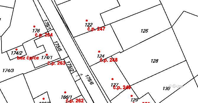 Kamenice nad Lipou 248 na parcele st. 124 v KÚ Kamenice nad Lipou, Katastrální mapa