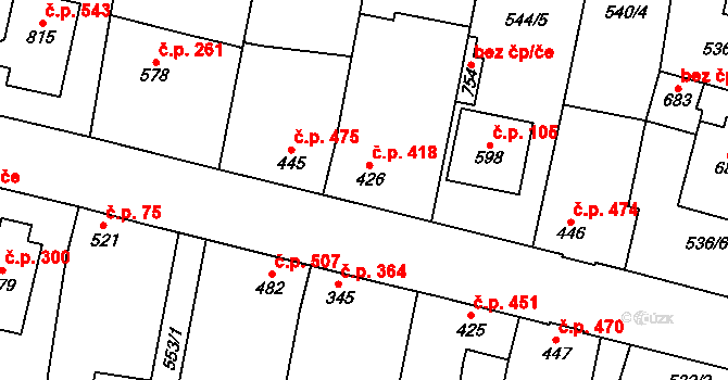 Lenešice 418 na parcele st. 426 v KÚ Lenešice, Katastrální mapa