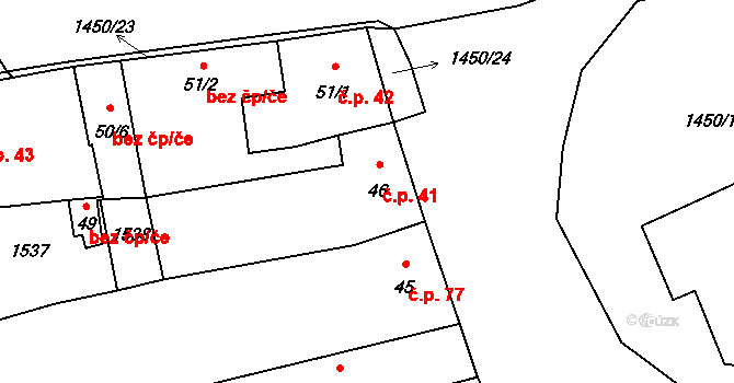 Liběšice 41 na parcele st. 46 v KÚ Liběšice u Žatce, Katastrální mapa