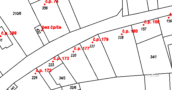 Peruc 179 na parcele st. 227 v KÚ Peruc, Katastrální mapa