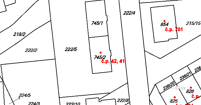 Golčův Jeníkov 41,42 na parcele st. 745/2 v KÚ Golčův Jeníkov, Katastrální mapa