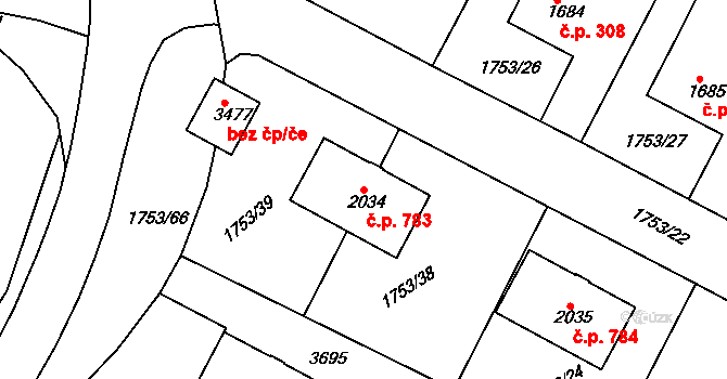 Havlíčkův Brod 783 na parcele st. 2034 v KÚ Havlíčkův Brod, Katastrální mapa