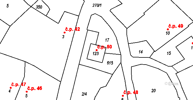 Hlivice 50, Medlov na parcele st. 123 v KÚ Hlivice, Katastrální mapa
