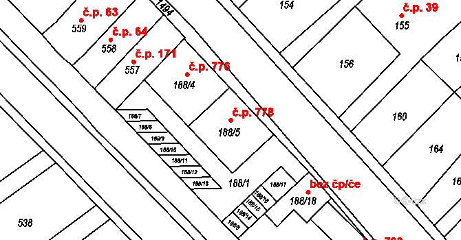 Troubsko 778 na parcele st. 188/5 v KÚ Troubsko, Katastrální mapa
