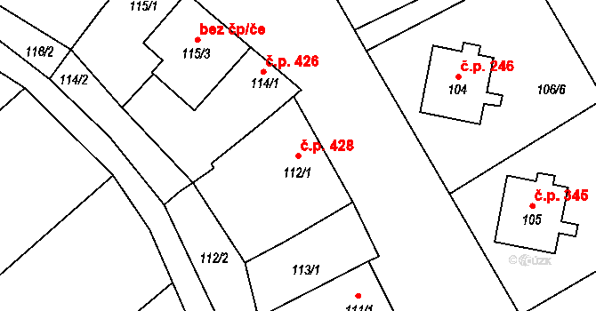 Lednice 428 na parcele st. 112/1 v KÚ Lednice na Moravě, Katastrální mapa