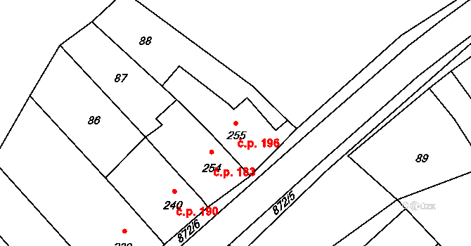Klenovice na Hané 196 na parcele st. 255 v KÚ Klenovice na Hané, Katastrální mapa