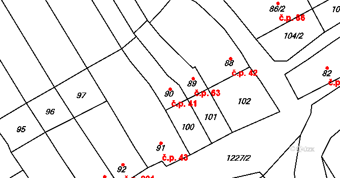Krumsín 41 na parcele st. 90 v KÚ Krumsín, Katastrální mapa