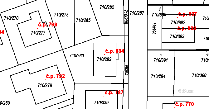Poříčí 834, Boršov nad Vltavou na parcele st. 710/283 v KÚ Boršov nad Vltavou, Katastrální mapa