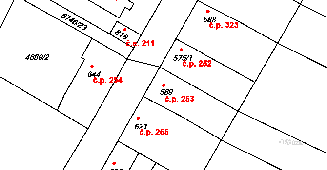 Hrádek 253 na parcele st. 589 v KÚ Hrádek u Znojma, Katastrální mapa