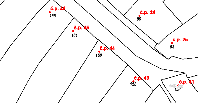 Popice 44, Znojmo na parcele st. 160 v KÚ Popice u Znojma, Katastrální mapa