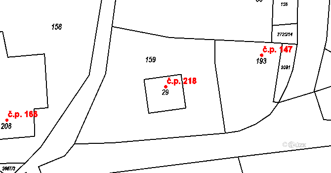 Jezernice 218 na parcele st. 29 v KÚ Jezernice, Katastrální mapa