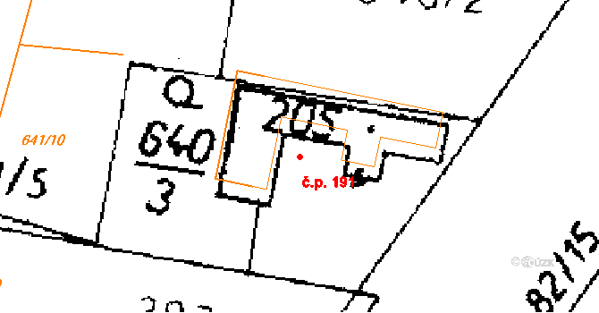 Kostelní Lhota 191 na parcele st. 205 v KÚ Kostelní Lhota, Katastrální mapa