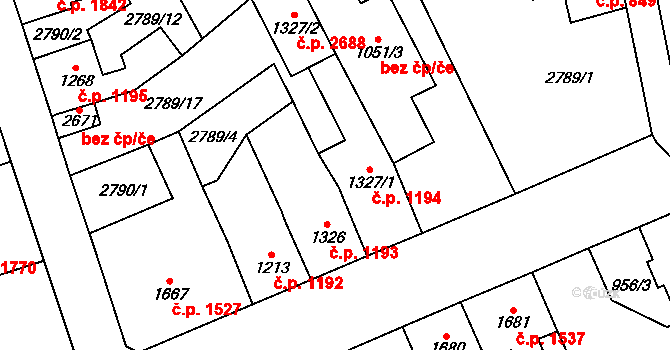 Aš 1194 na parcele st. 1327/1 v KÚ Aš, Katastrální mapa