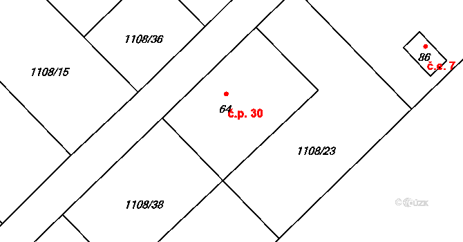 Heřmanov 30, Teplá na parcele st. 64 v KÚ Heřmanov u Starého Sedla, Katastrální mapa