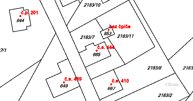 Antonínov 444, Josefův Důl na parcele st. 665 v KÚ Antonínov, Katastrální mapa