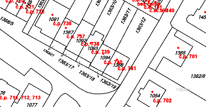 Brtnice 740 na parcele st. 1094 v KÚ Brtnice, Katastrální mapa