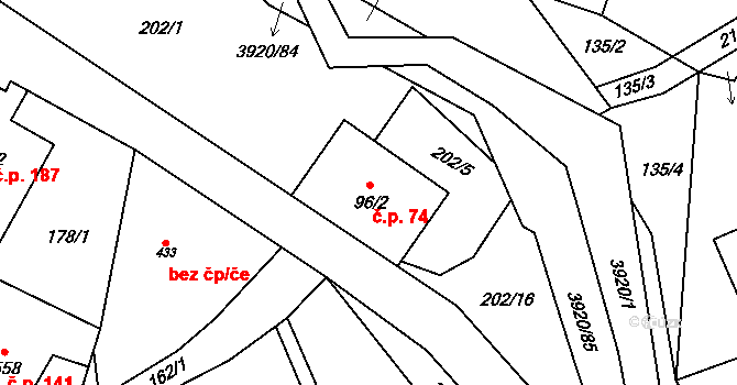 Bukovec 74 na parcele st. 96/2 v KÚ Bukovec u Jablunkova, Katastrální mapa