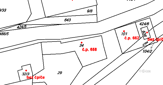 Hostivice 658 na parcele st. 34 v KÚ Litovice, Katastrální mapa