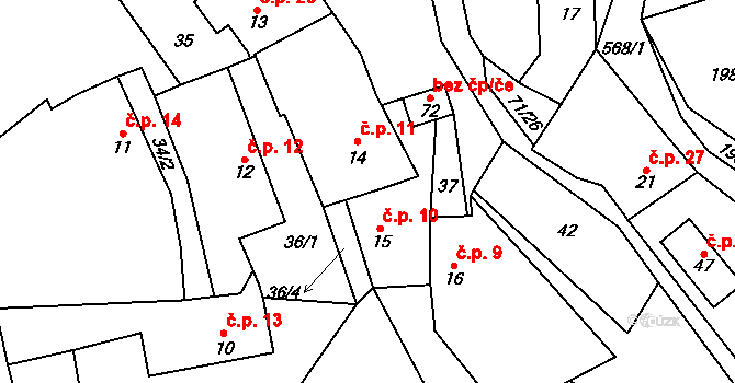 Hubenov 10, Borotice na parcele st. 15 v KÚ Hubenov u Borotic, Katastrální mapa