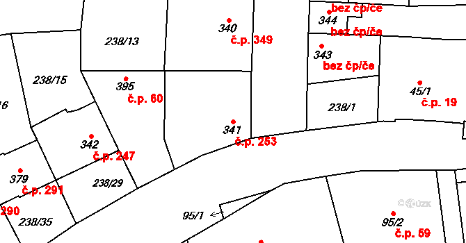 Žeravice 253 na parcele st. 341 v KÚ Žeravice u Kyjova, Katastrální mapa