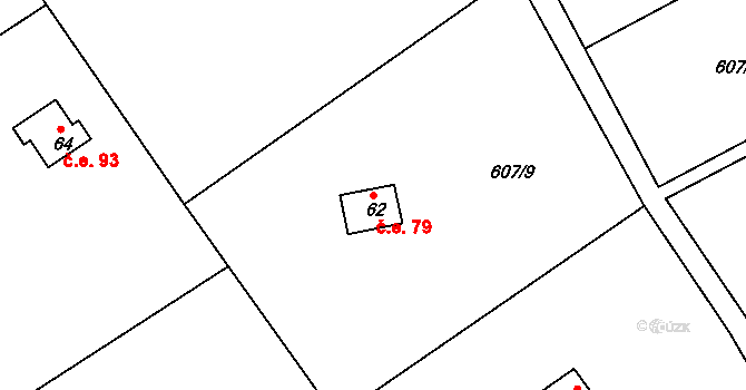 Teletín 79, Krňany na parcele st. 62 v KÚ Teletín, Katastrální mapa