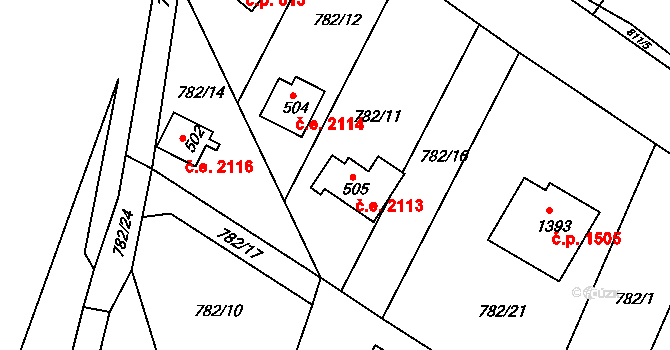 Skuheř 2113, Kamenice na parcele st. 505 v KÚ Těptín, Katastrální mapa
