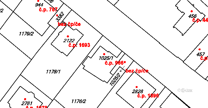 Brandýs nad Labem 966, Brandýs nad Labem-Stará Boleslav na parcele st. 1025/1 v KÚ Brandýs nad Labem, Katastrální mapa