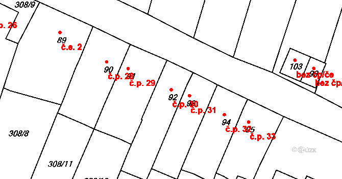 Úpoř 30, Světec na parcele st. 92 v KÚ Pohradice, Katastrální mapa