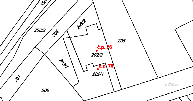 Pískov 76, Troubelice na parcele st. 202/2 v KÚ Pískov, Katastrální mapa