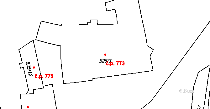 Velká Bystřice 773 na parcele st. 525/3 v KÚ Velká Bystřice, Katastrální mapa
