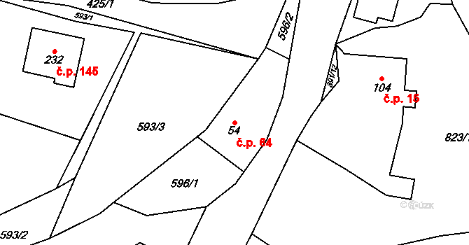 Veselá 64, Zašová na parcele st. 54 v KÚ Veselá u Valašského Meziříčí, Katastrální mapa