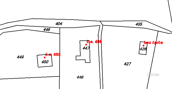 Brná 496, Ústí nad Labem na parcele st. 447 v KÚ Brná nad Labem, Katastrální mapa