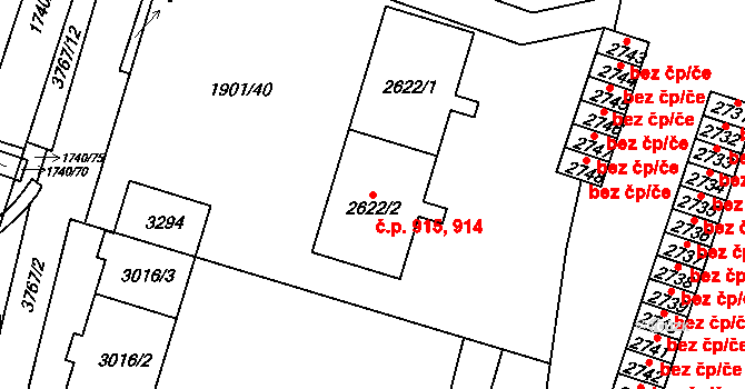 Žichlínské Předměstí 914,915, Lanškroun na parcele st. 2622/2 v KÚ Lanškroun, Katastrální mapa