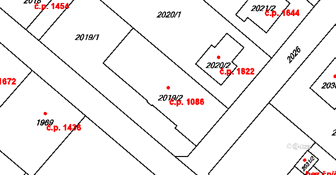 Petřvald 1086 na parcele st. 2019/2 v KÚ Petřvald u Karviné, Katastrální mapa