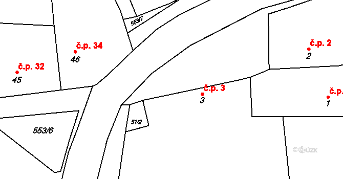 Svídnice 3, Dymokury na parcele st. 3 v KÚ Svídnice u Dymokur, Katastrální mapa