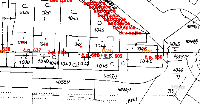 Poděbrady II 602, Poděbrady na parcele st. 1044 v KÚ Poděbrady, Katastrální mapa