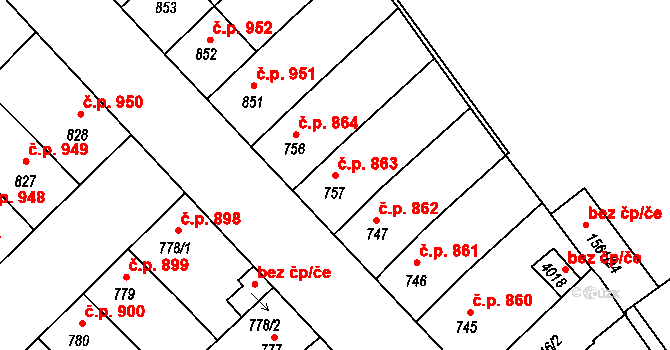 Předměstí 863, Svitavy na parcele st. 757 v KÚ Svitavy-předměstí, Katastrální mapa