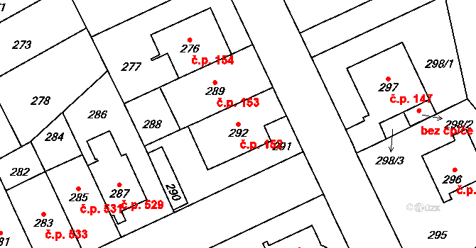 Stránice 152, Brno na parcele st. 292 v KÚ Stránice, Katastrální mapa